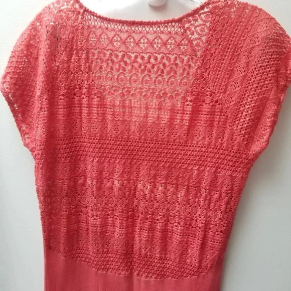 Free People Strawberry Maxi Dress Knit Lace Crochet Back  Coral Pink M - Picture 11 of 12